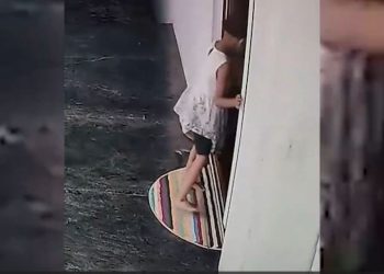 Küçük kızın konutunun kapısındaki yılandan son anda kurtulduğu anlar…