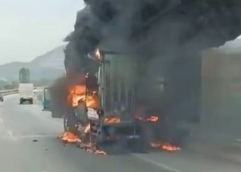 Seyir halindeki kamyonet alev alev yandı