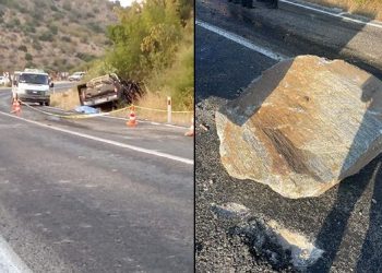Seyir halindeyken kamyonetin üzerine kaya düştü: 1 meyyit, 3 yaralı