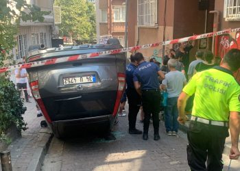 Beşiktaş’ta araba takla attı: 2 yaralı