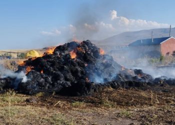 Çocukların ateşle oyunu makus bitti: 20 ton ot balyası yandı