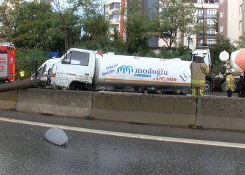 Mazot yüklü tanker ile beton mikseri çarpıştı