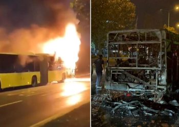Başakşehir’de seyir halindeki İETT otobüsü alev alev yandı