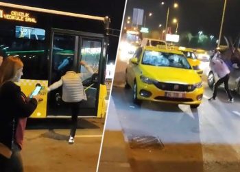 Birinci evvel otobüse tekme attı sonra taksiye saldırdı