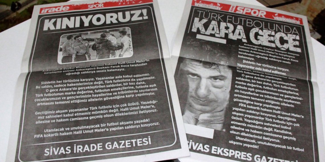 Sivas’ta mahallî gazeteler spor sayfalarını kararttı