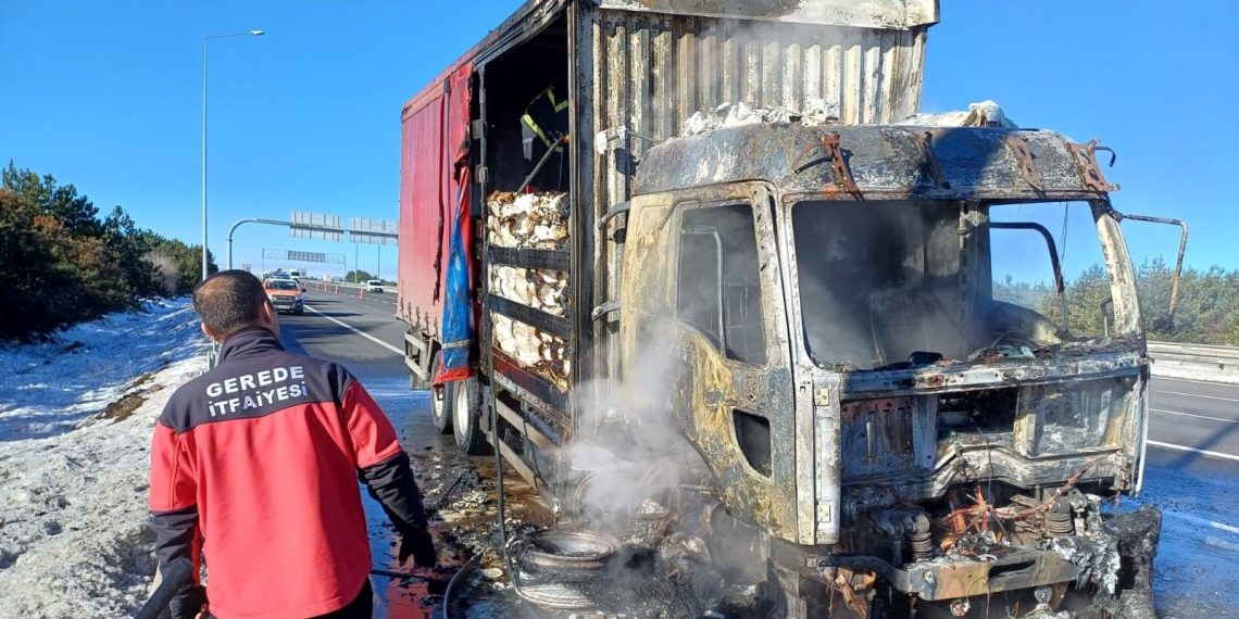Çikolata hammaddesi taşıyan kamyon alev alev yandı