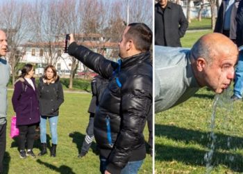 Güvenlik çalışanına uygulamalı eğitim: Yüzlerine biber gazı sıktılar