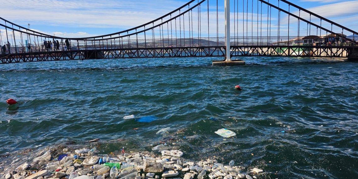 Lodos kıyıya çöp getirdi