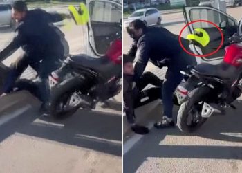 Motosikletliye kaskla saldıran şoför tutuklandı