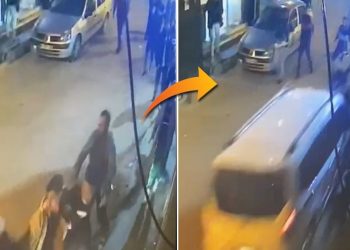 Hafif ticari araç arbede eden kalabalığın ortasına daldı